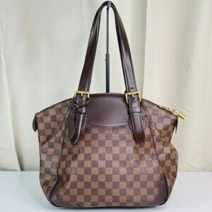 Louis Vuitton Damier Ebene Shoulder Bag Tote with Brown Handles